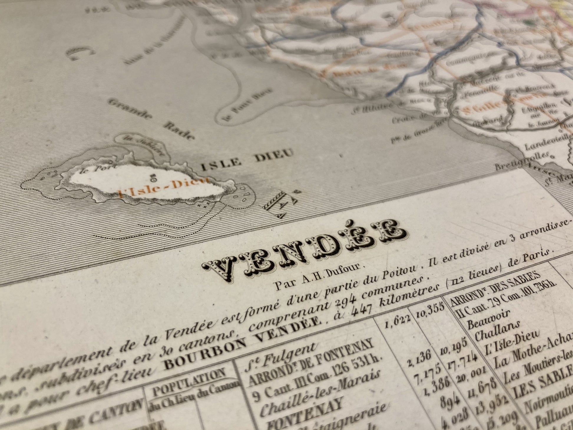 Détail de la carte départementale ancienne de la Vendée par Dufour