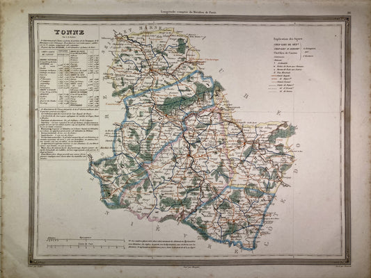 Carte départementale ancienne de l'Yonne par Dufour
