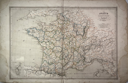 Carte ancienne de la France par TH. Duvotenay