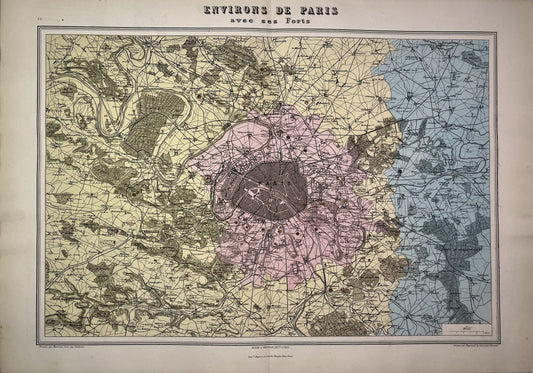Carte ancienne des environs de Paris et ses forts par Migeon