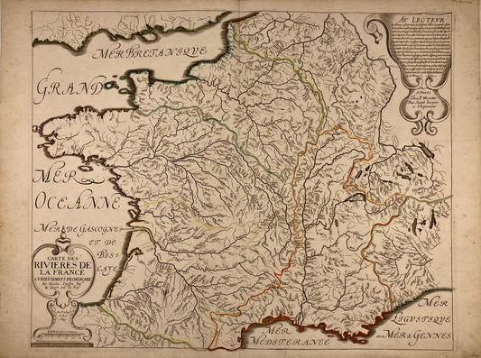 Carte ancienne des Rivières de France par Nicolas Sanson 1