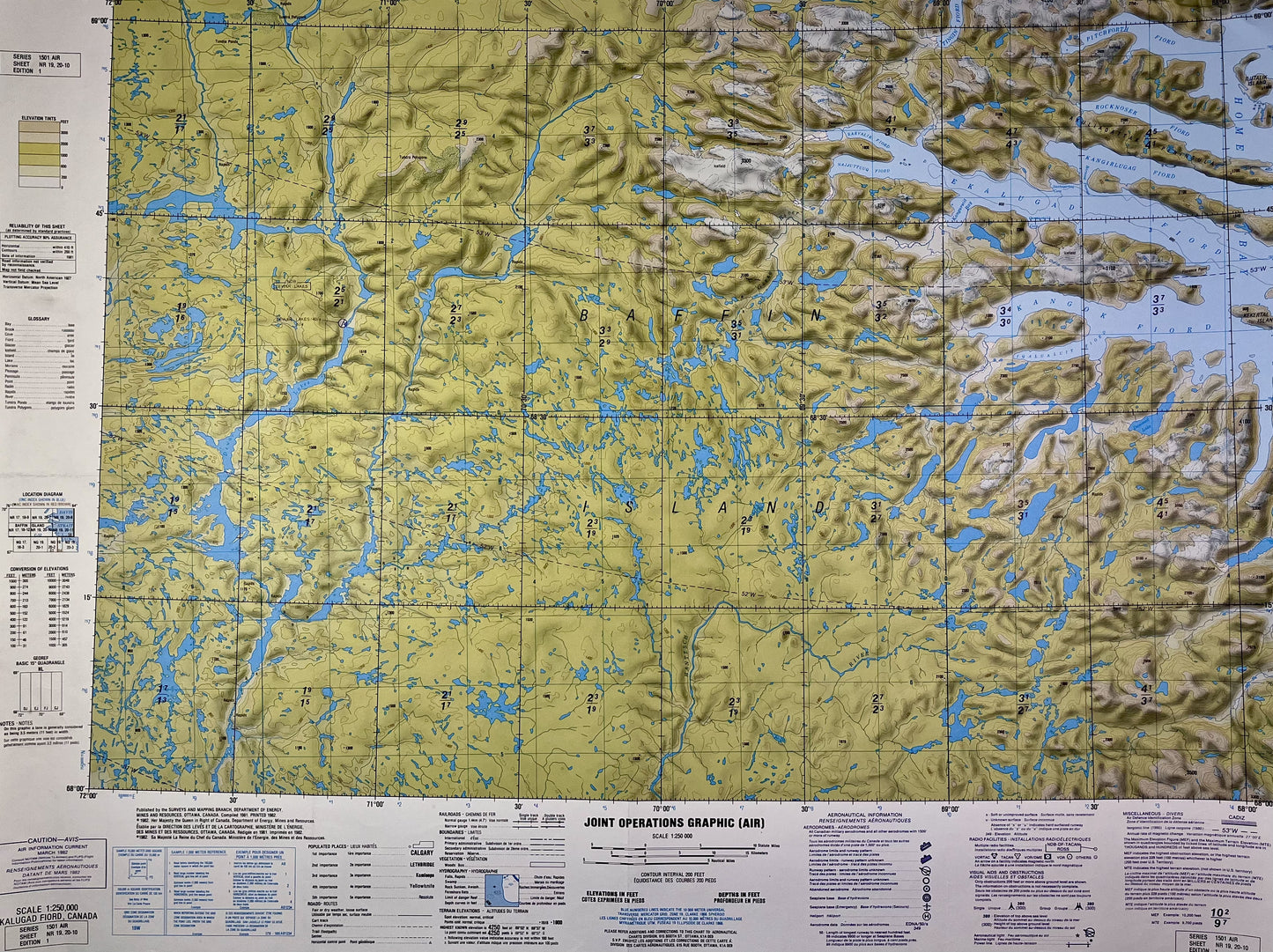 Carte ancienne du Canada, Ekalugad Fiord, Île de Baffin