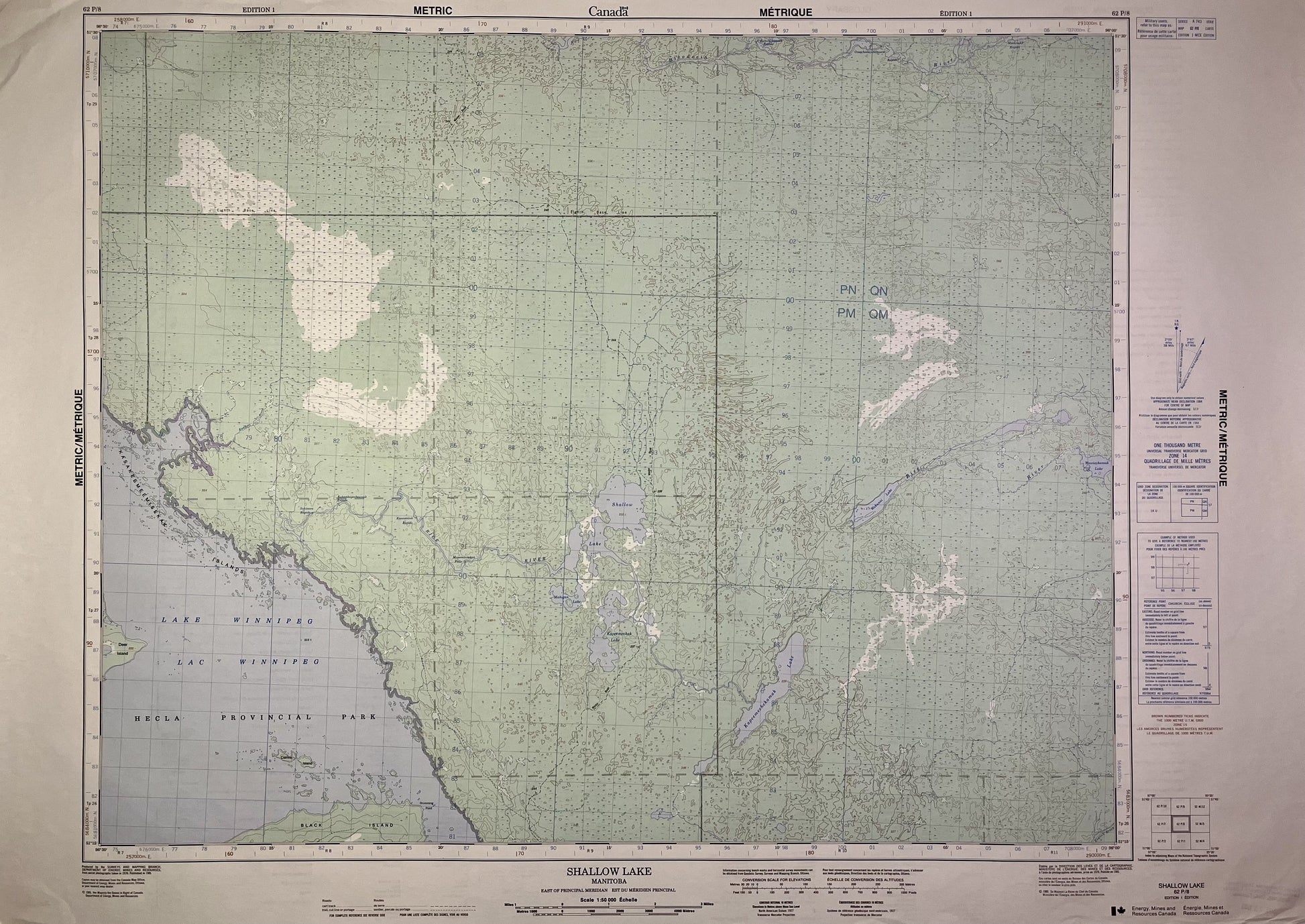 Carte ancienne du Canada, lac Shallow, Manitoba