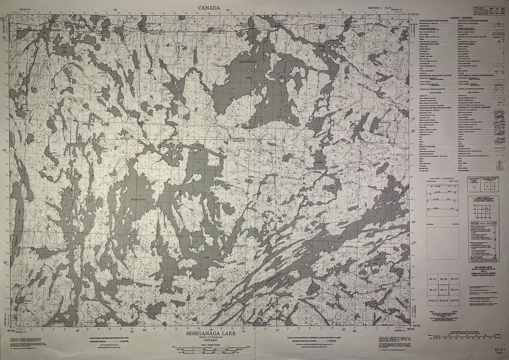 Carte ancienne du Canada, lac Seseganaca, Ontario