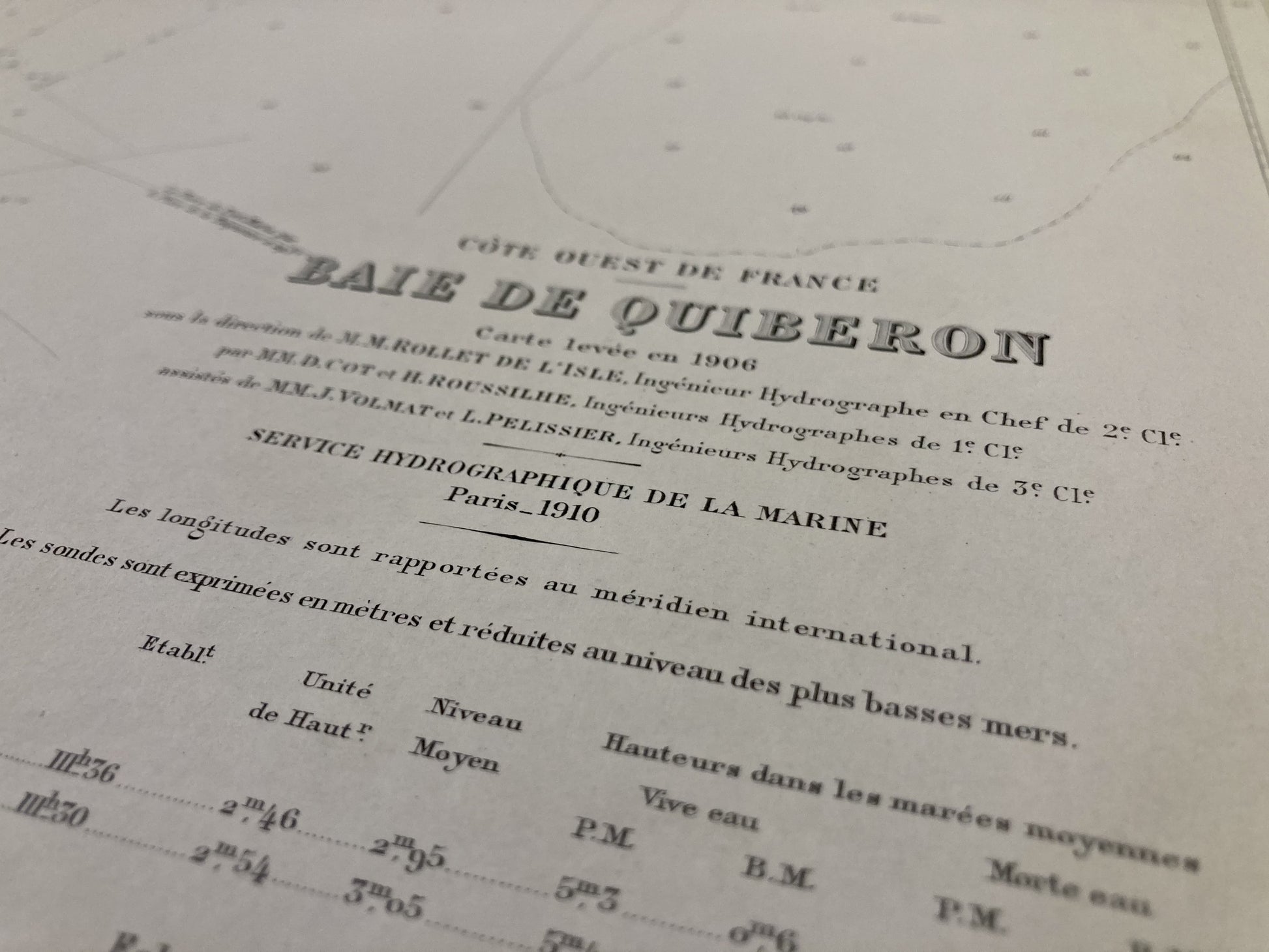 Cartouche de la carte marine ancienne de la Baie de Quiberon
