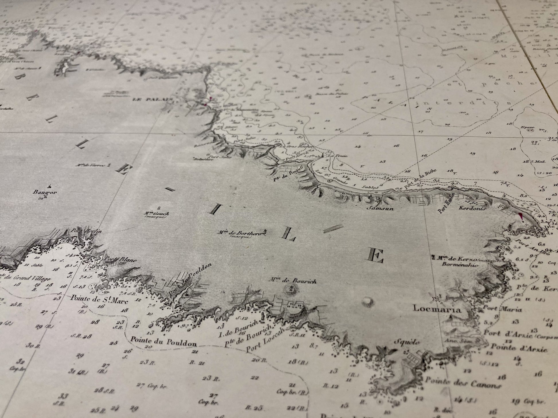 Détail de la carte marine ancienne de Belle-Île