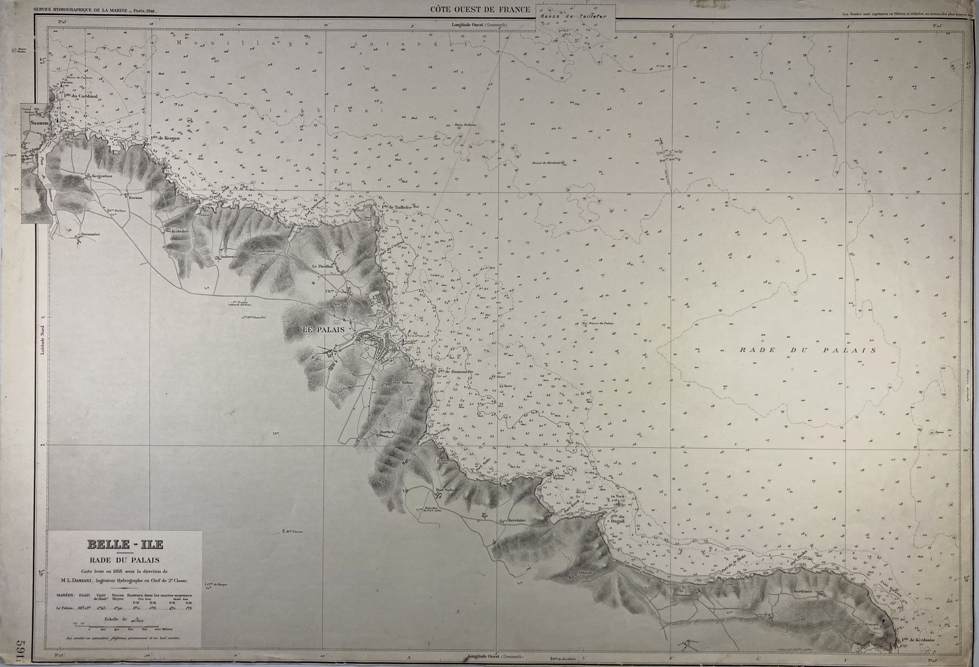 Carte marine ancienne de Belle-Île - Rade du Palais