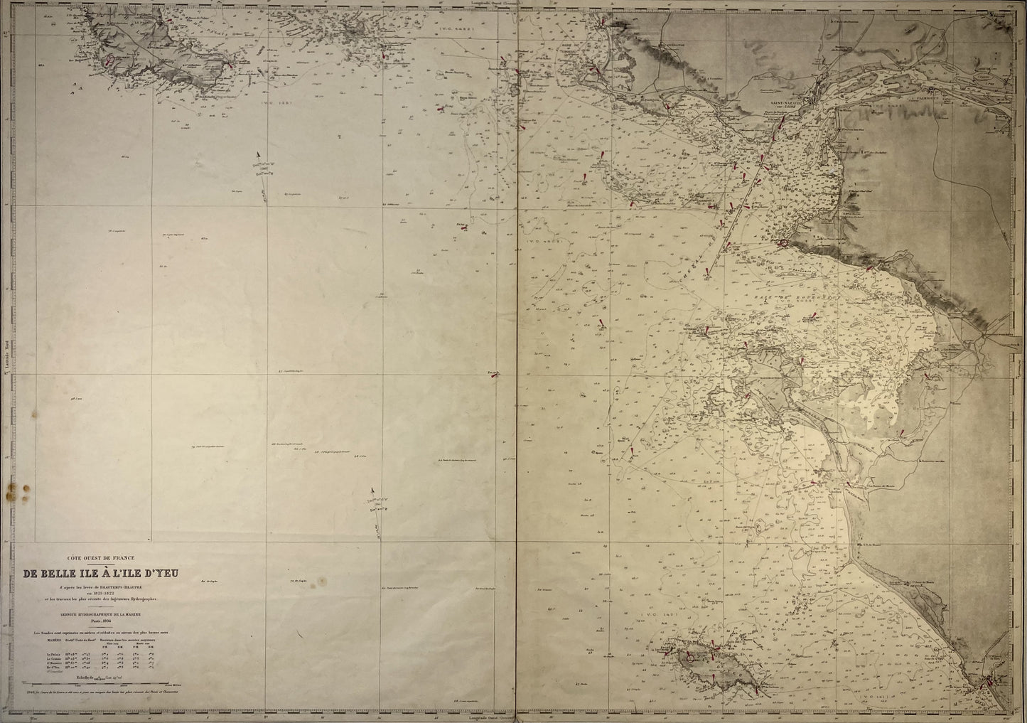Carte marine ancienne de Belle-Île à l'Île d'Yeu