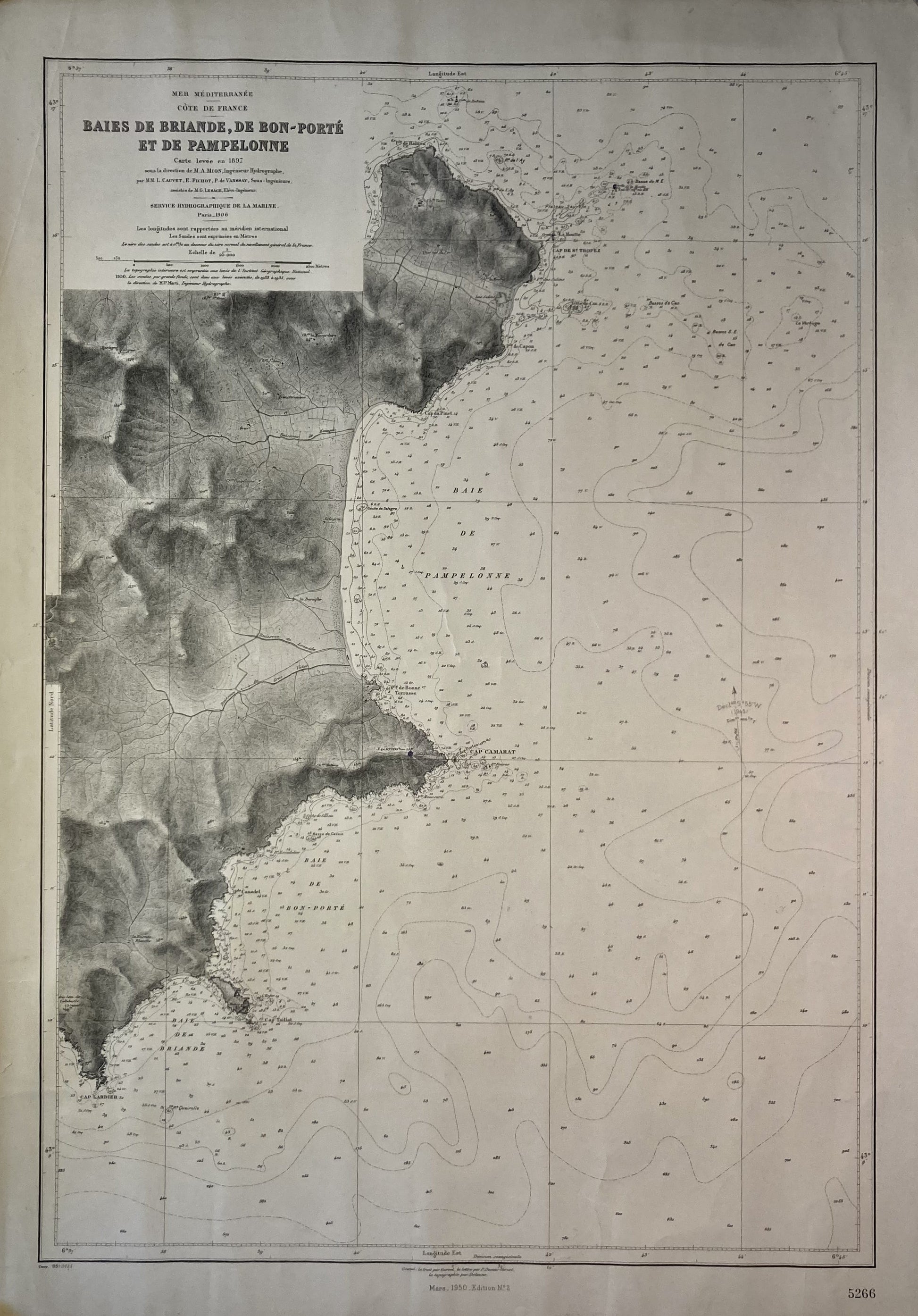 Carte Marine ancienne des baies de Briande, Bon-Porté et Pampelonne