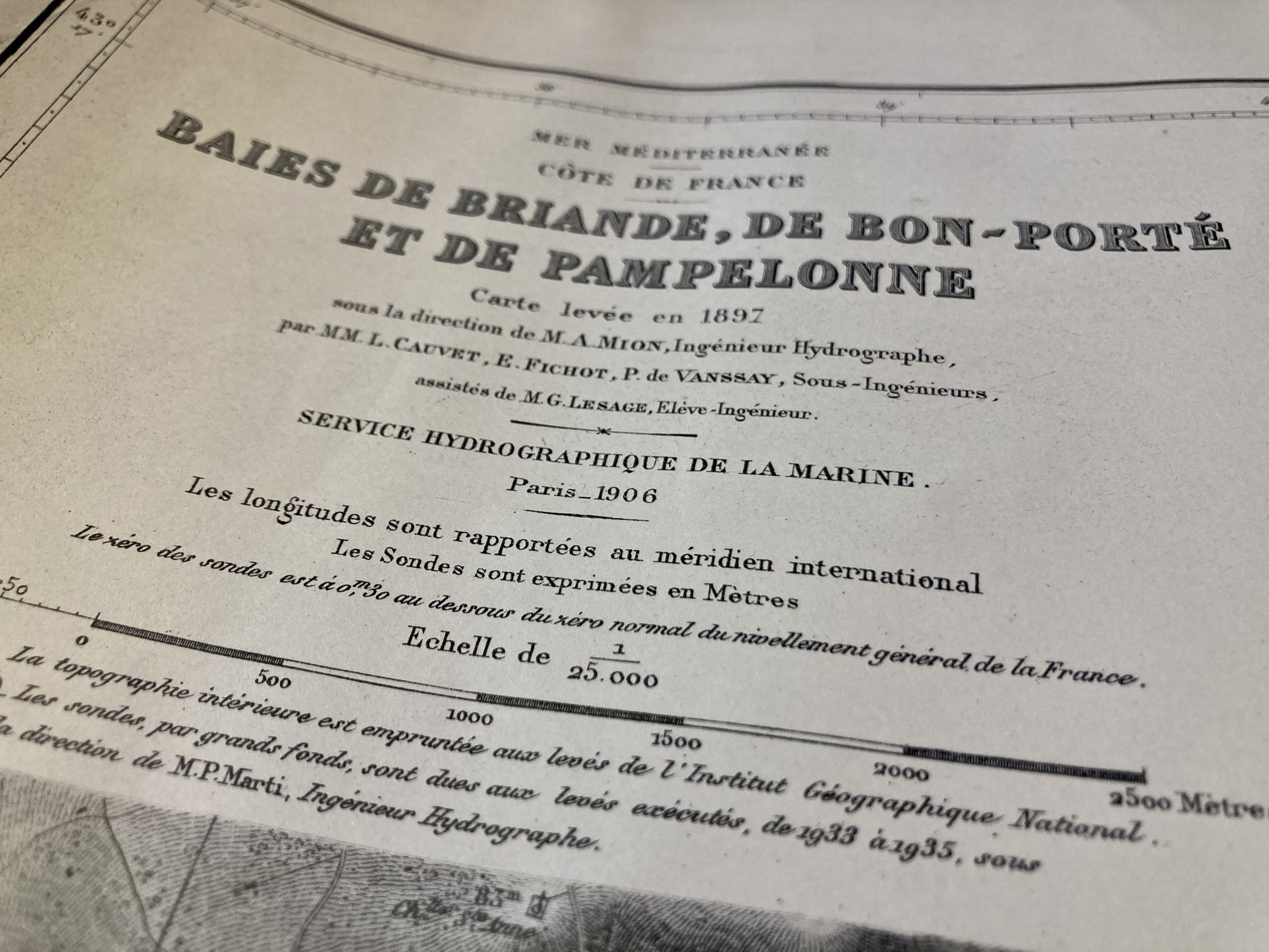 Cartouche de la carte Marine ancienne des baies de Briande, Bon-Porté et Pampelonne