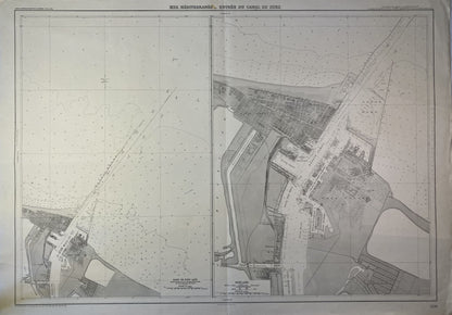 Carte Marine ancienne de l'entrée du Canal de Suez
