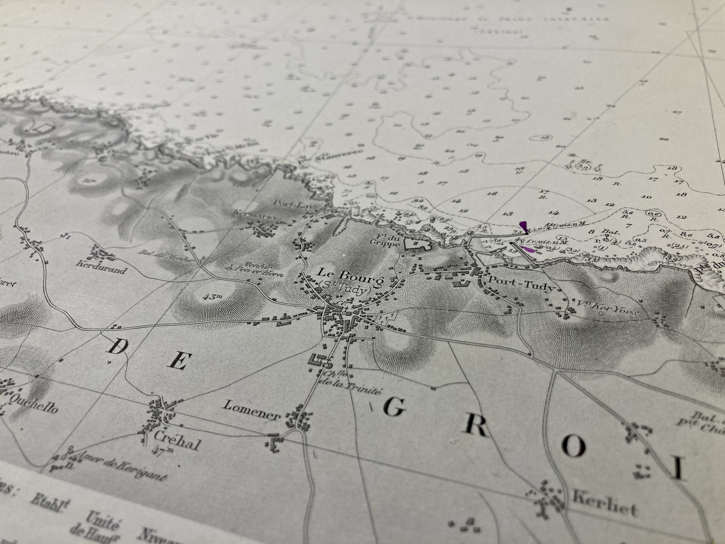 Détail de la carte marine ancienne de l'Île de Groix