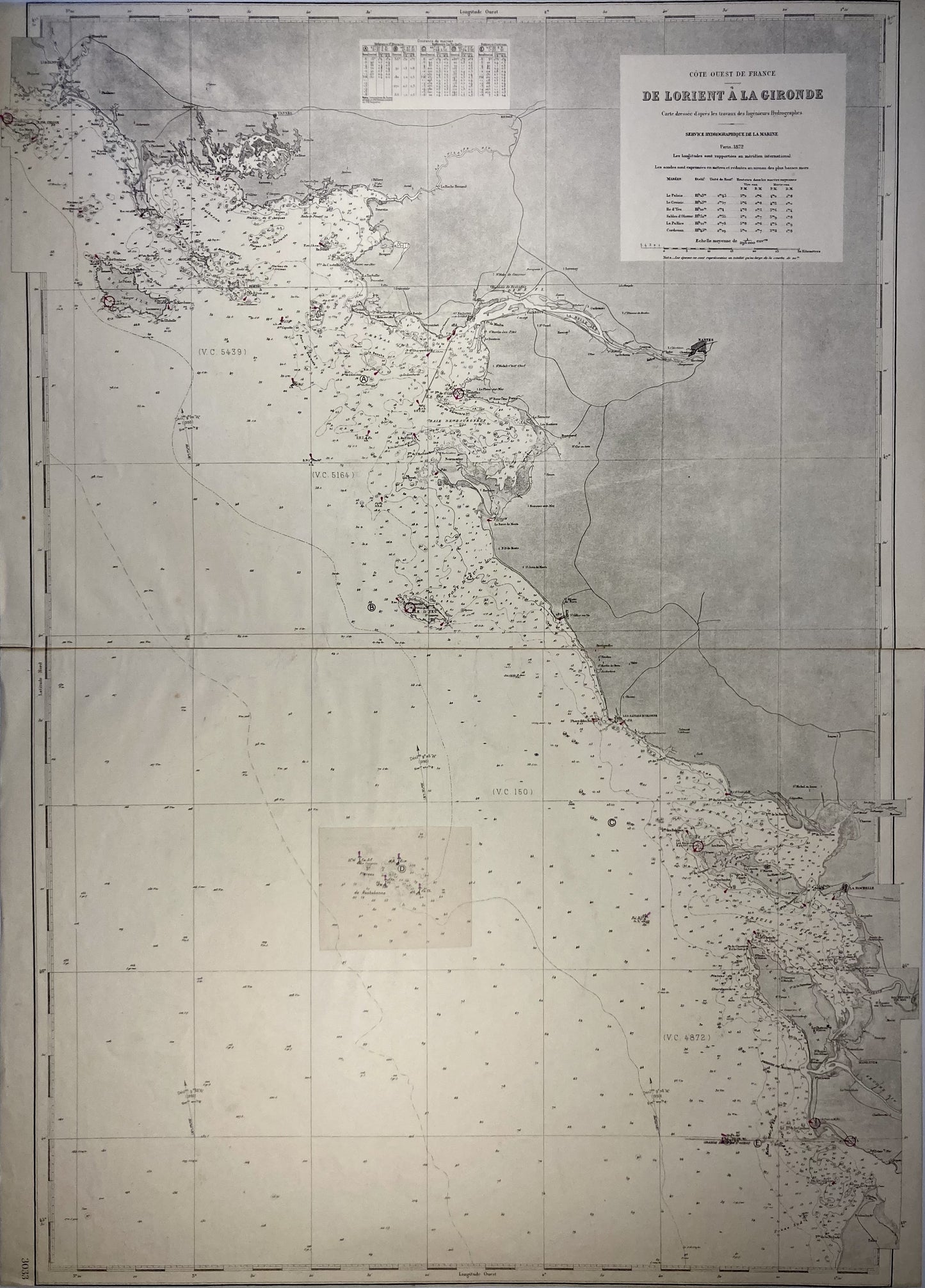 Carte marine ancienne de Lorient à la Gironde