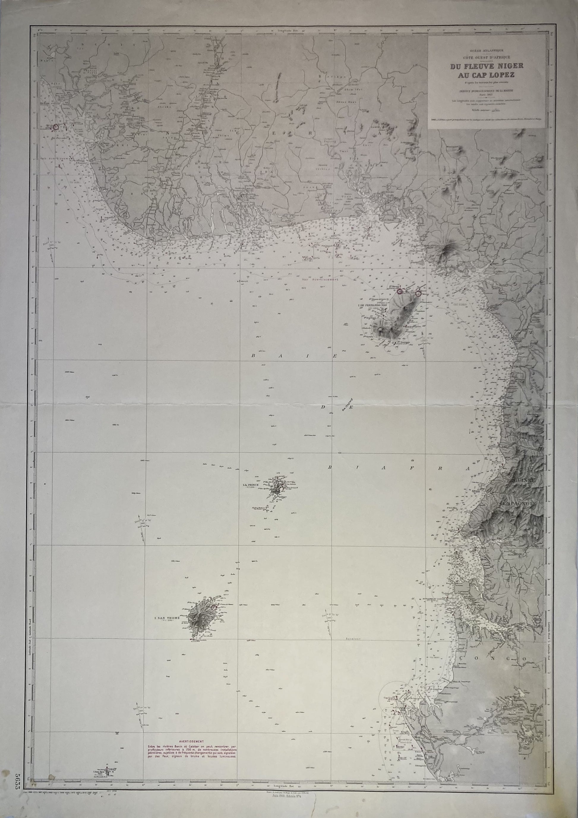 Carte Marine ancienne du fleuve Niger au cap Lopez