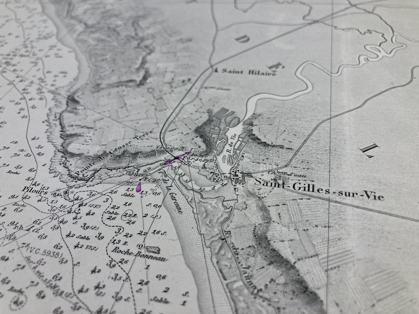 Détail de la carte marine ancienne de Saint-Gilles-Croix-de-Vie
