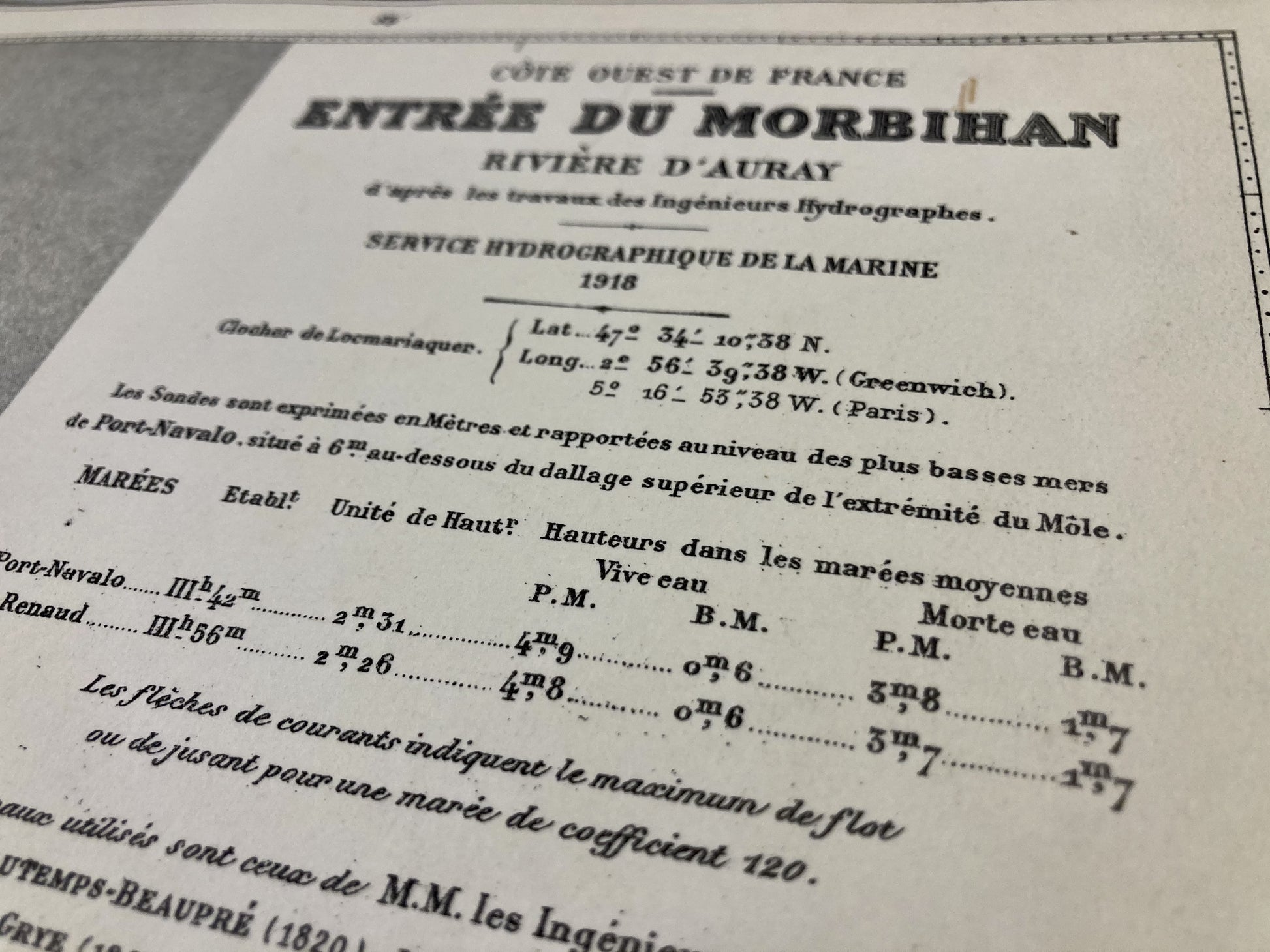 Cartouche de la carte marine ancienne de l'entrée du Morbihan