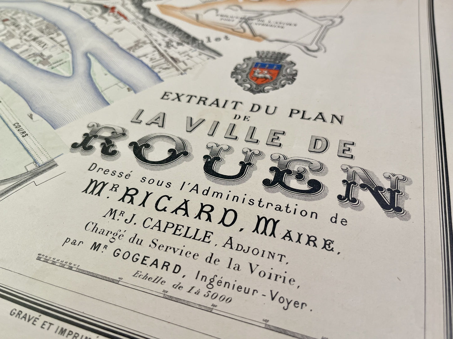 Carte précise ancienne de Rouen, Normandie