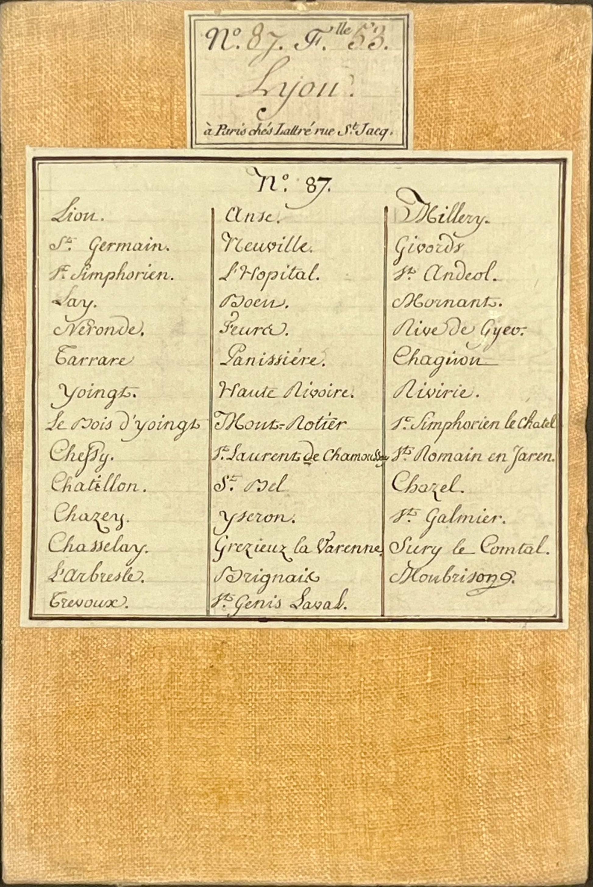 Carte Cassini entoilee ancienne Lyon