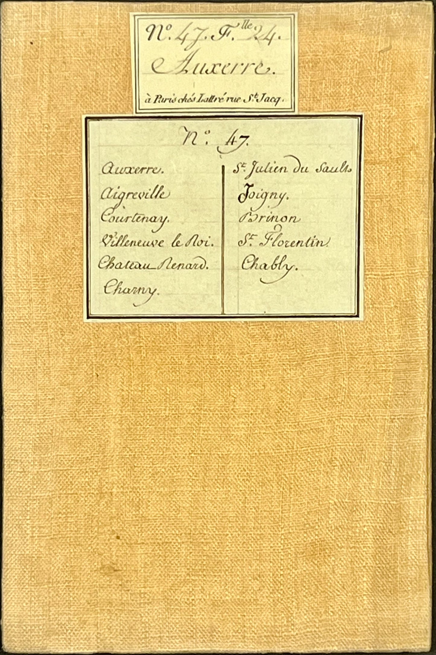 Carte Cassini entoilee ancienne Yonne