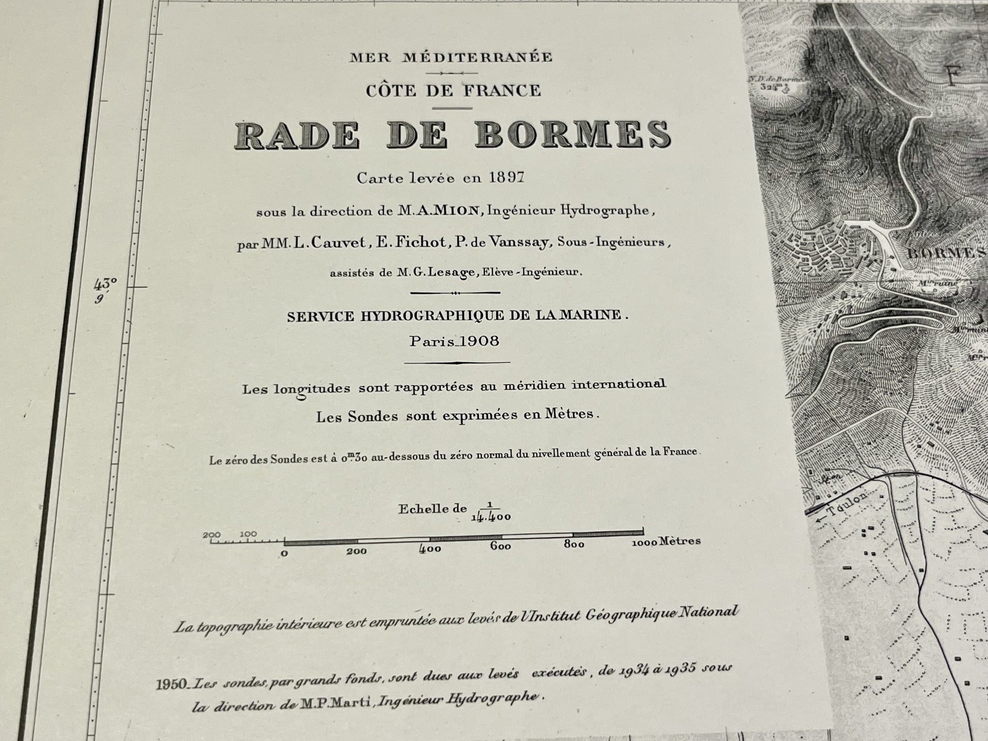 Carte Marine ancienne Rade Bormes-les-Mimosas