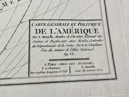 Carte ancienne Amerique par Chanlaire et Mentelle