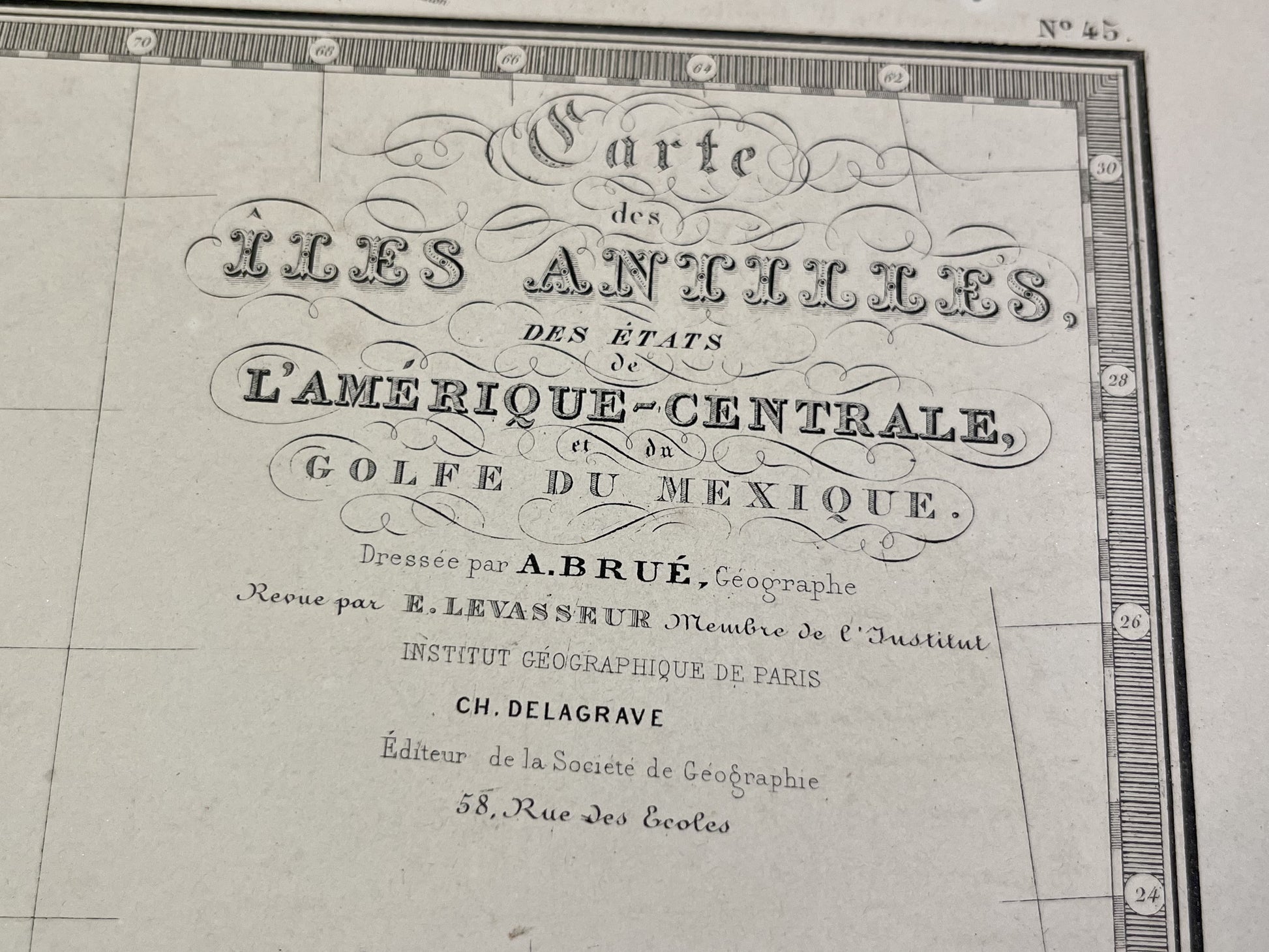 Carte ancienne Antilles Amerique Centrale par Brue