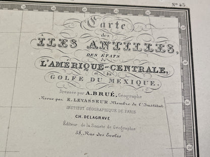 Carte ancienne Antilles Amerique Centrale par Brue