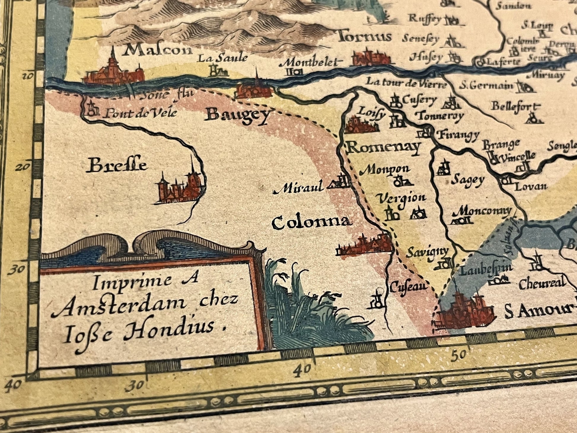 Carte ancienne Bourgogne Charolais par Hondius