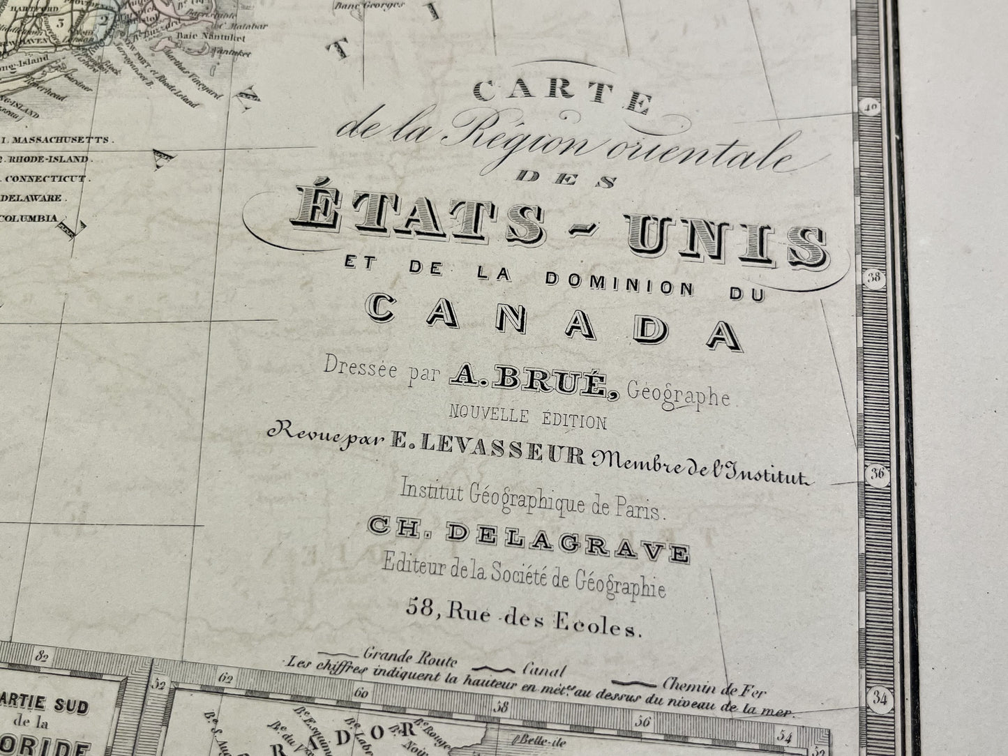 Carte ancienne Cote Est Etats-Unis par Brue