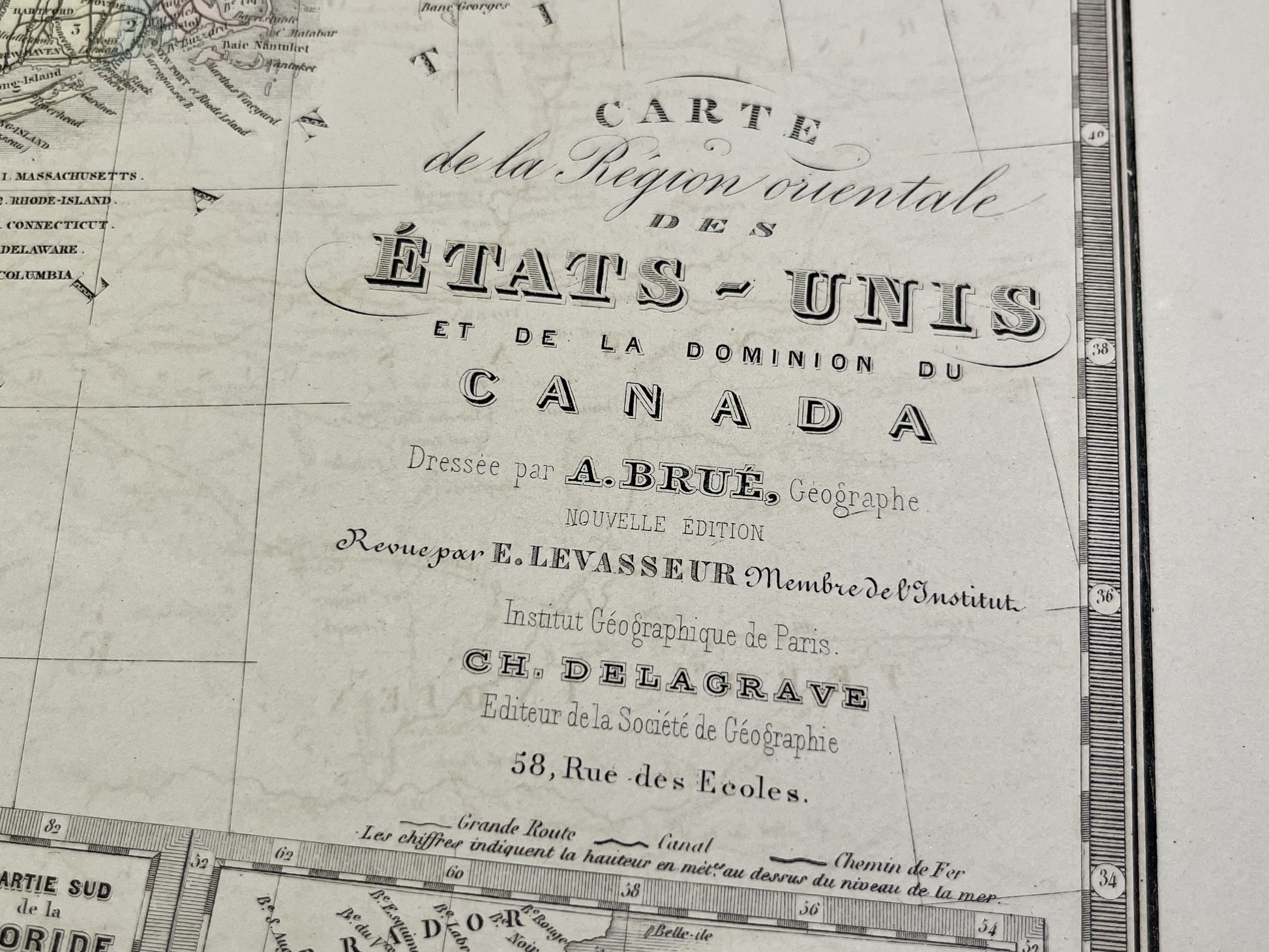 Carte ancienne Cote Est Etats-Unis par Brue