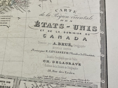 Carte ancienne Cote Est Etats-Unis par Brue