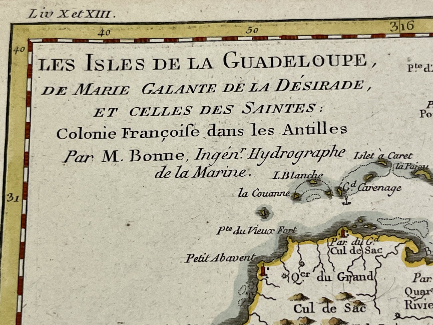 Carte ancienne Guadeloupe et Marie-Galante par Bonne