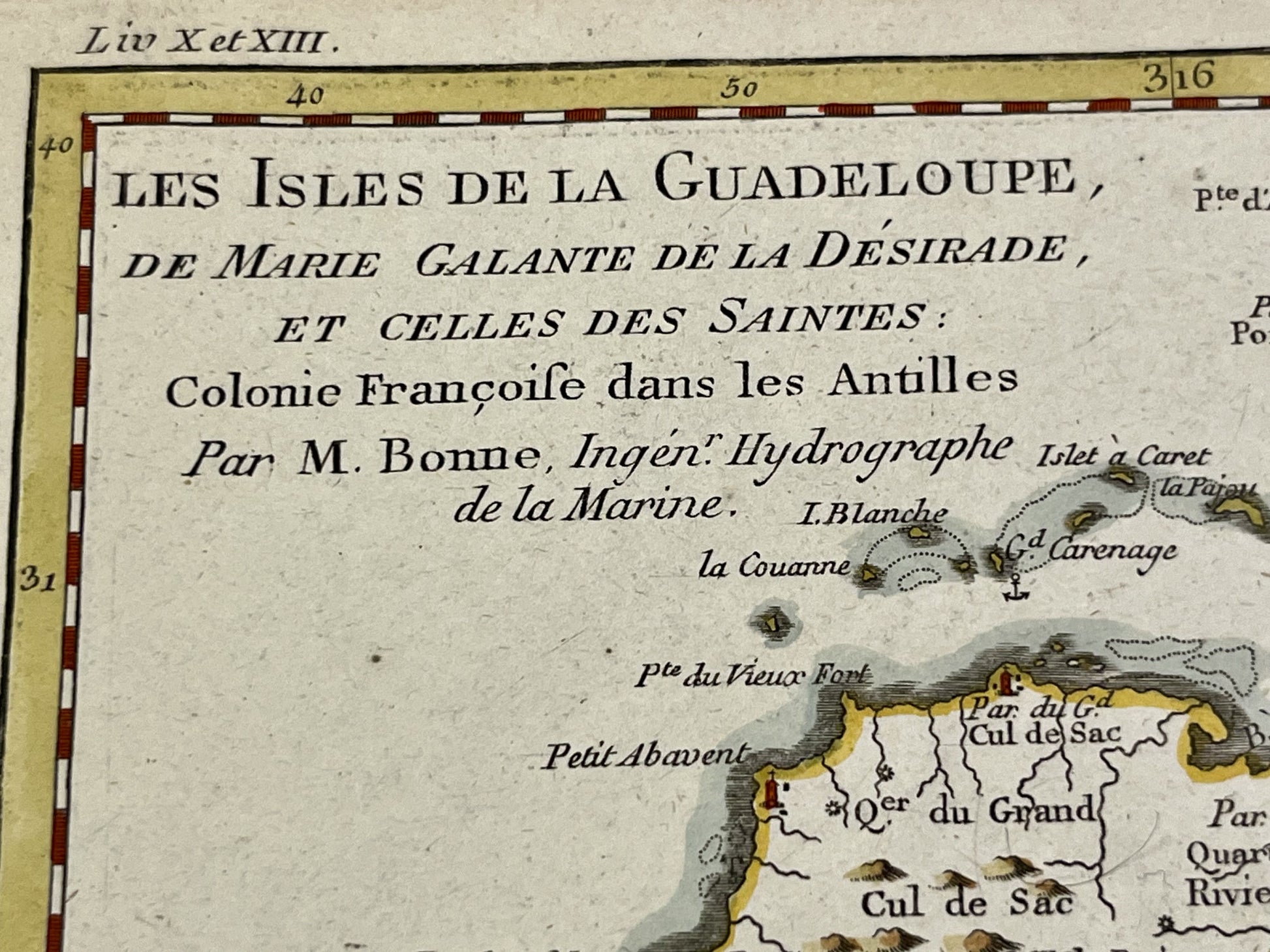 Carte ancienne Guadeloupe et Marie-Galante par Bonne