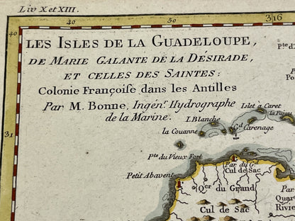 Carte ancienne Guadeloupe et Marie-Galante par Bonne