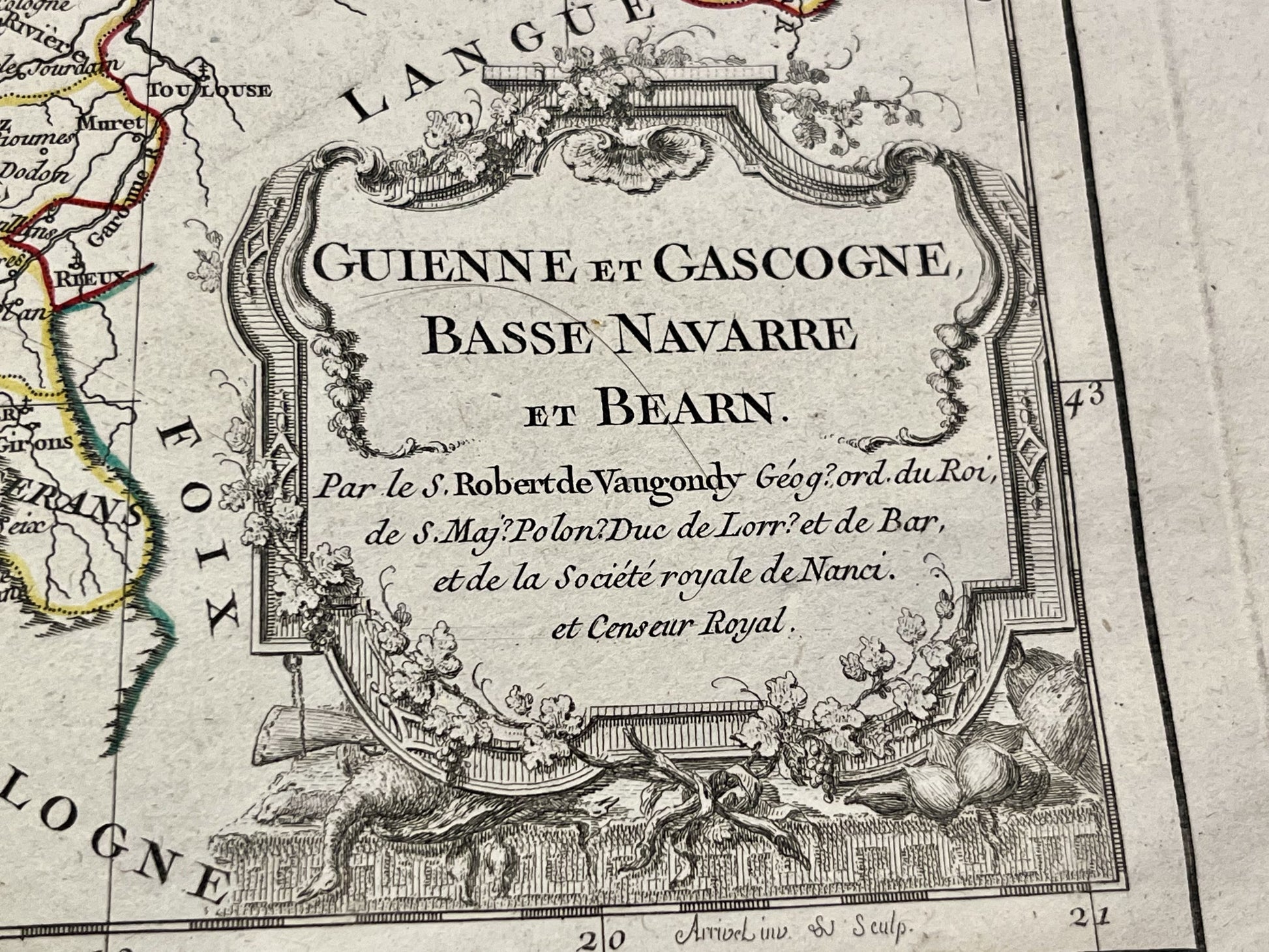 Carte ancienne Guyenne Gascogne Navarre Bearn par Vaugondy