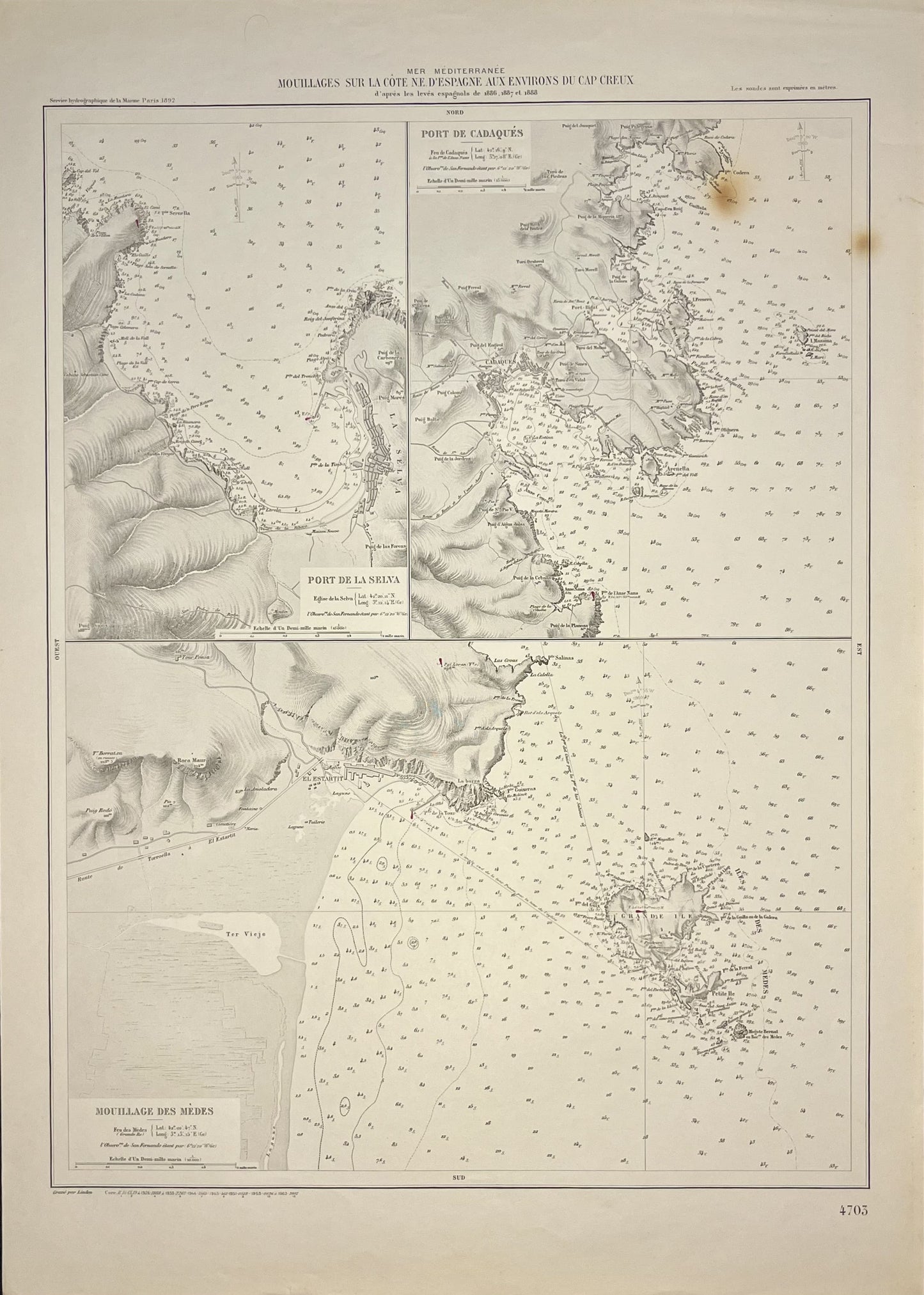Carte ancienne Mouillages espagnols cap Creus
