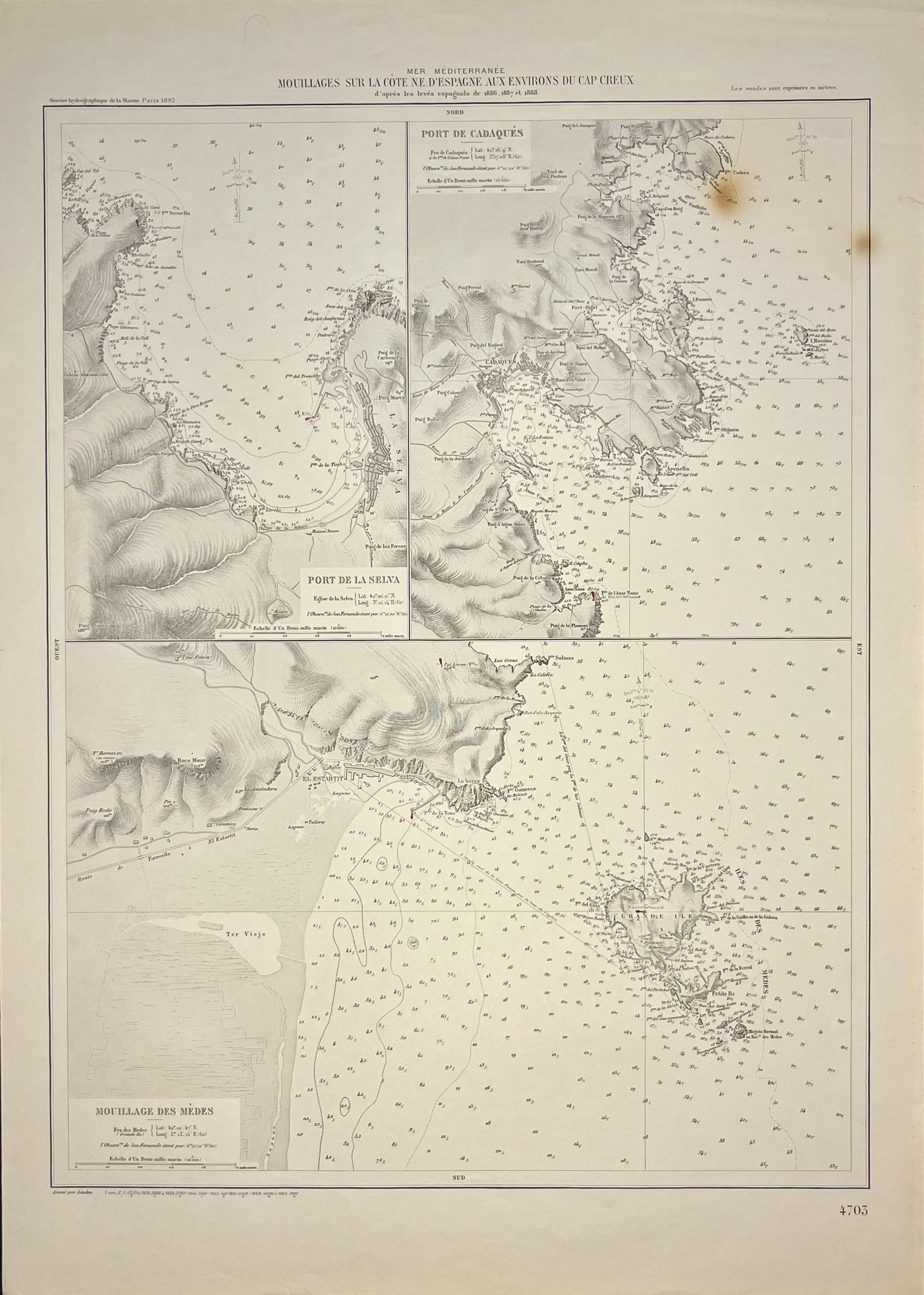 Carte ancienne Mouillages espagnols cap Creus