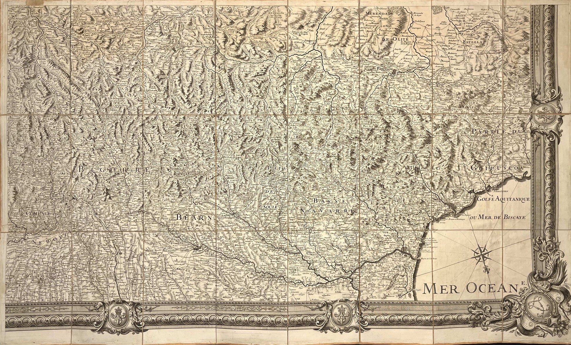 Carte ancienne Pyrenees et Bayonne par Roussel