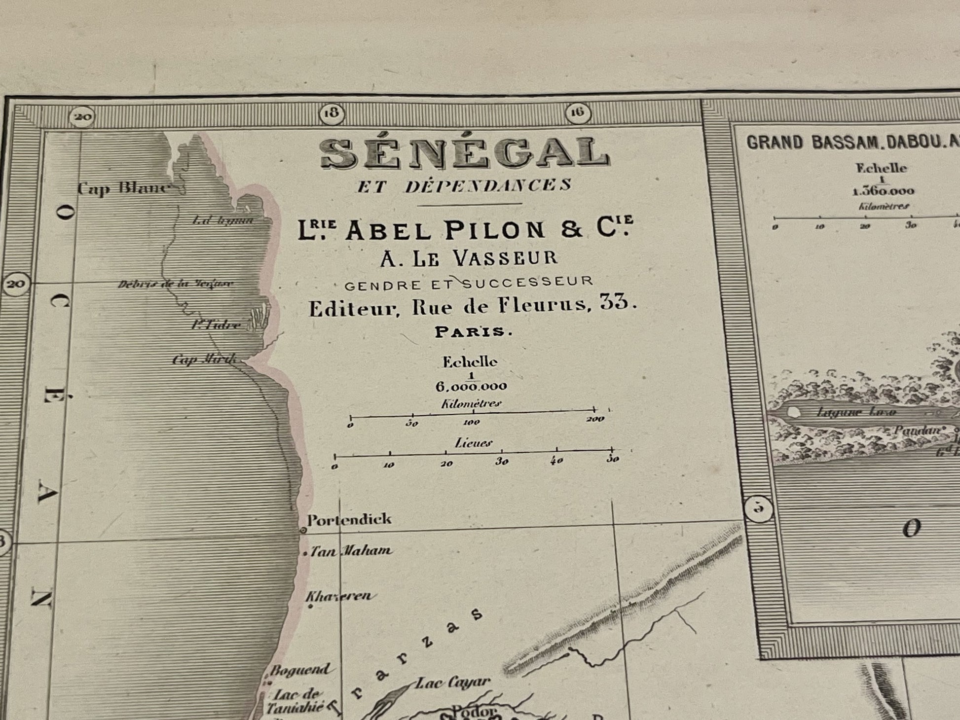 Carte ancienne Senegal par Abel Pilon