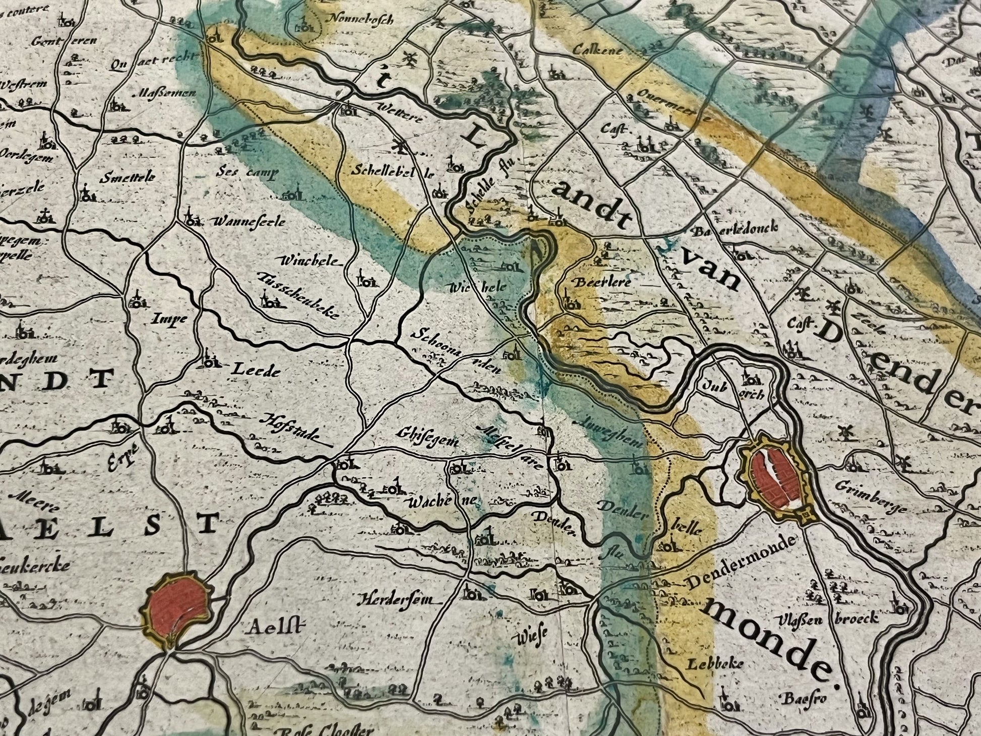 Carte ancienne Termonde et Alost Belgique