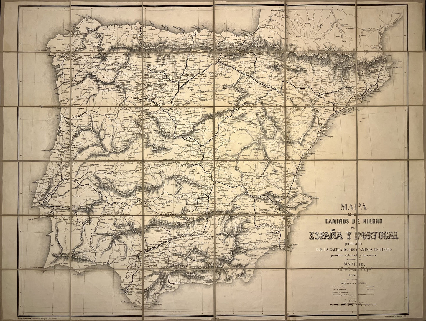 Carte ancienne chemins de fer Espagne et Portugal