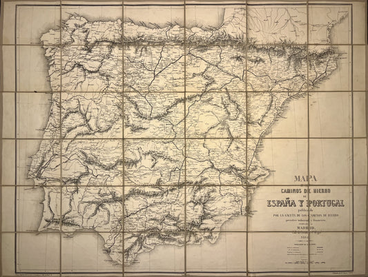 Carte ancienne chemins de fer Espagne et Portugal
