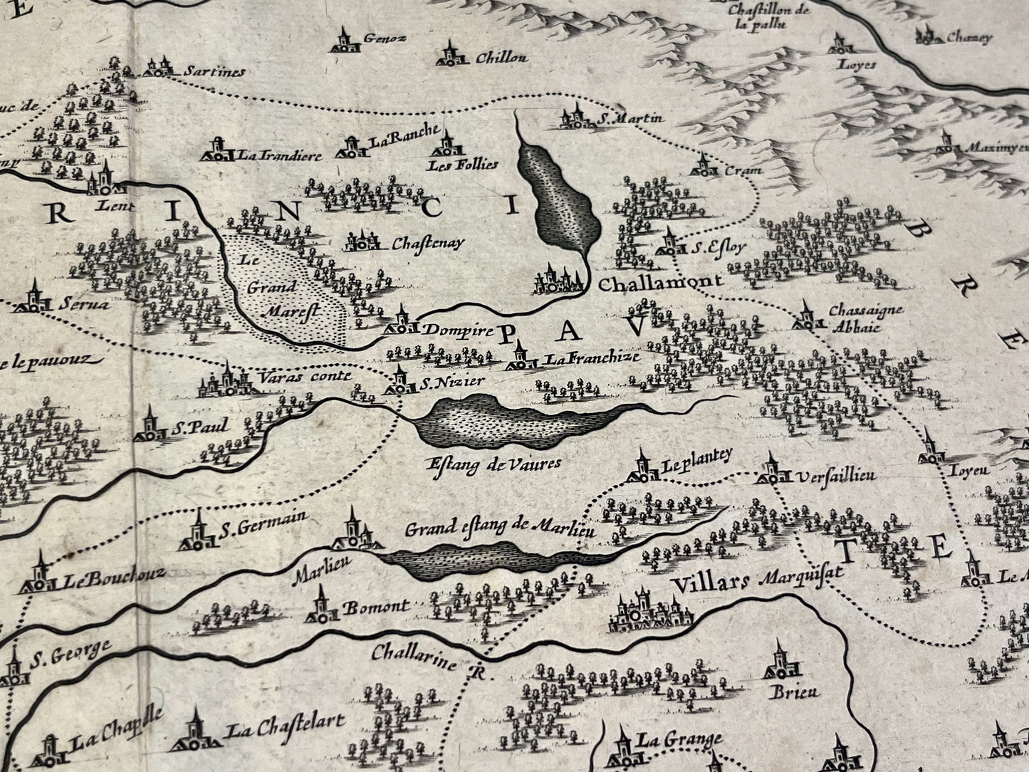 Carte ancienne etangs des Dombes