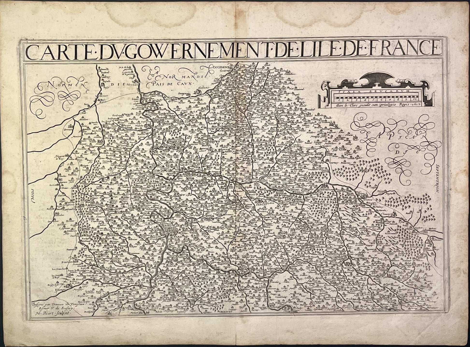 Carte ancienne gouvernement Ile-de-France par Leclerc