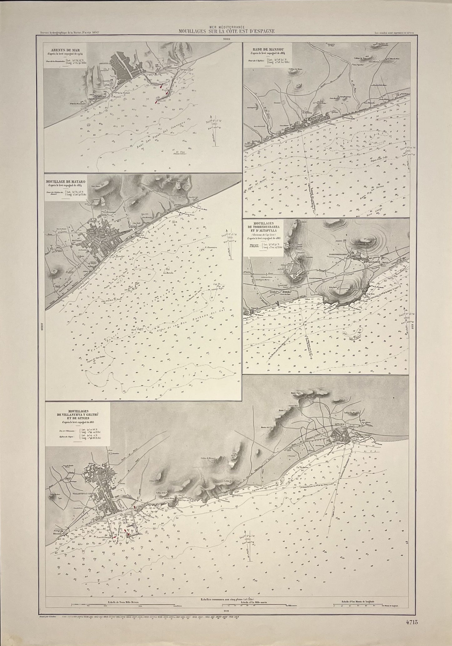 Carte ancienne mouillages Catalogne