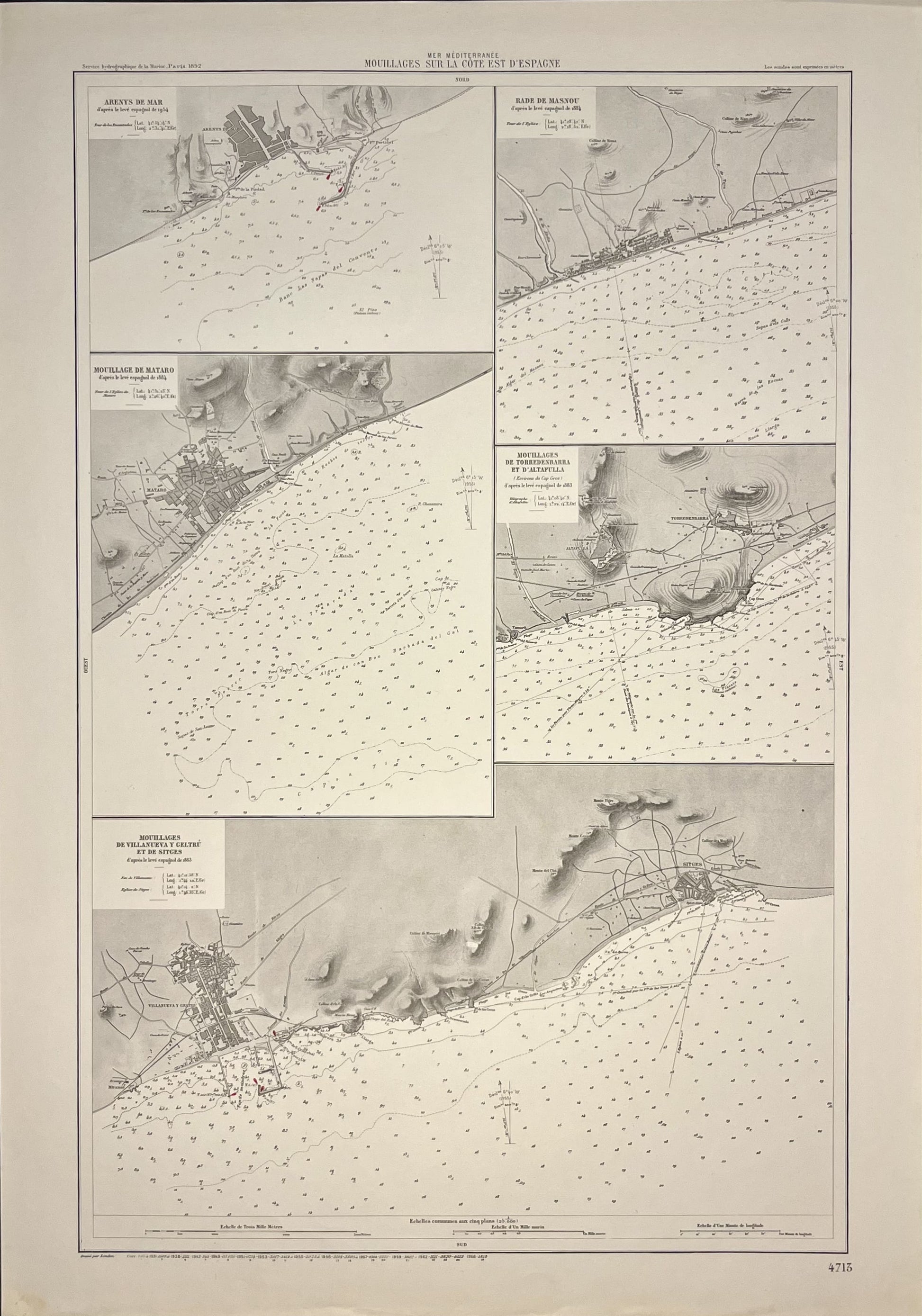 Carte ancienne mouillages Catalogne