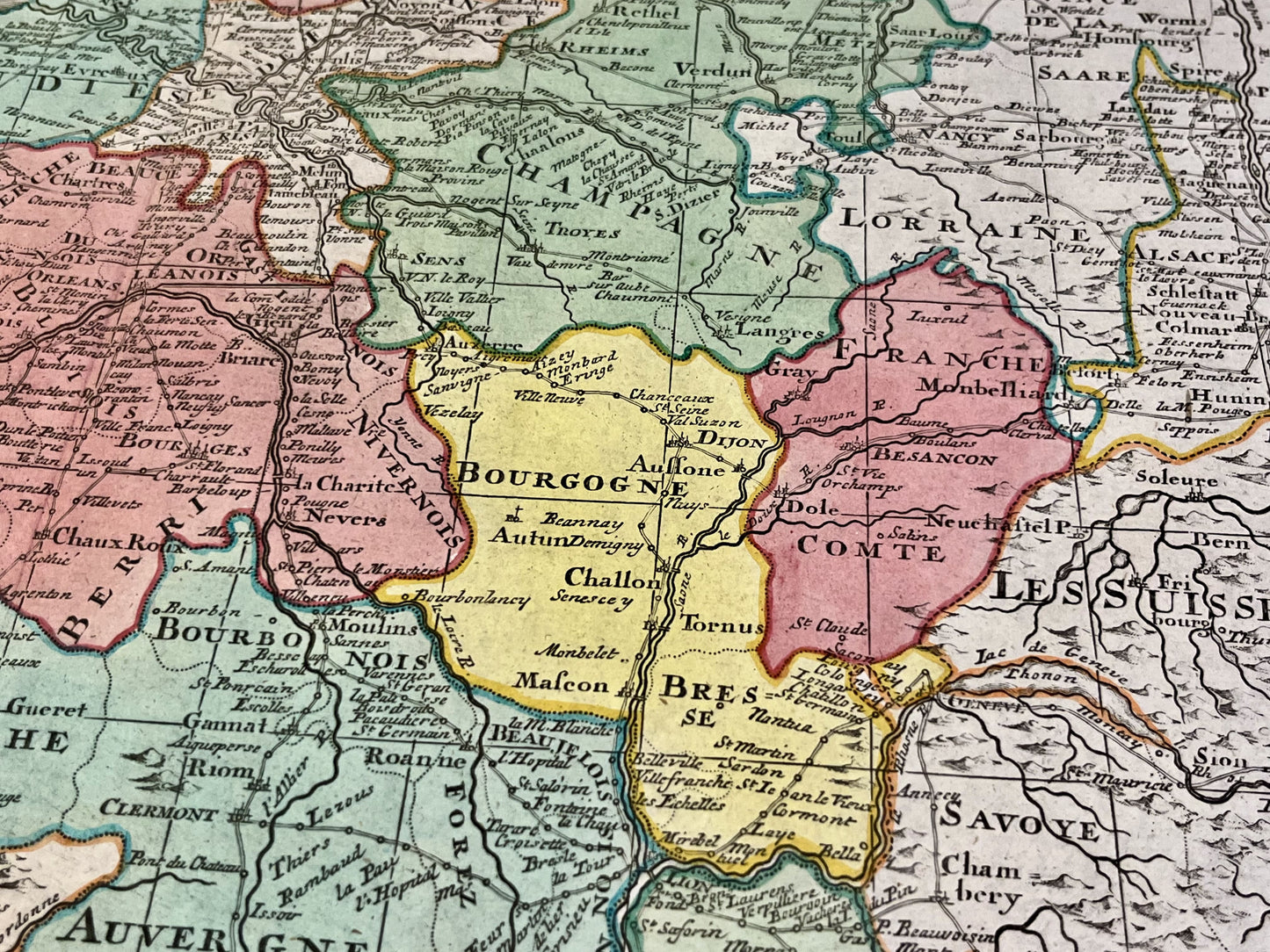 Carte ancienne routes des postes Bourgogne