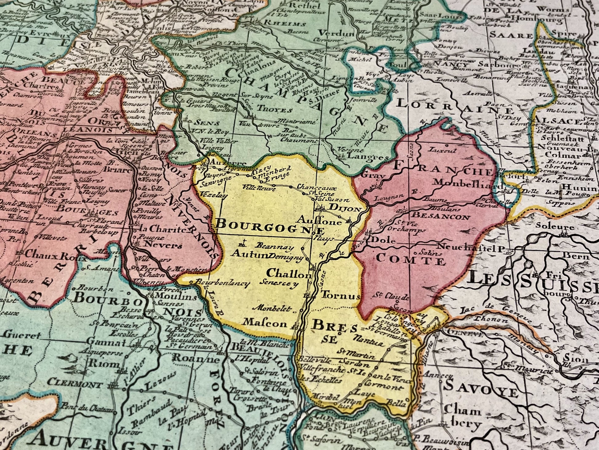 Carte ancienne routes des postes Bourgogne