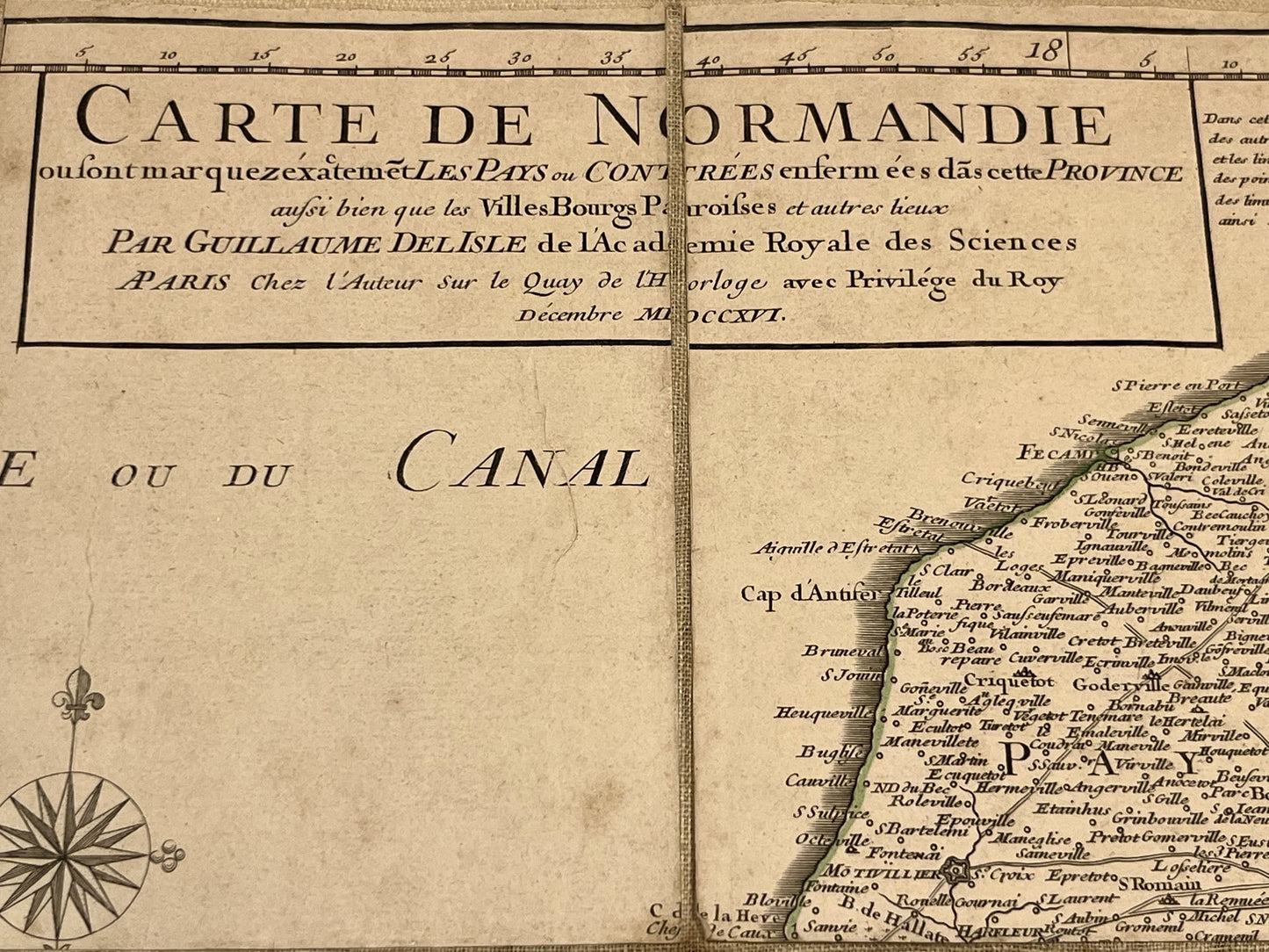 Carte de Normandie par Guillaume Delisle entoilee