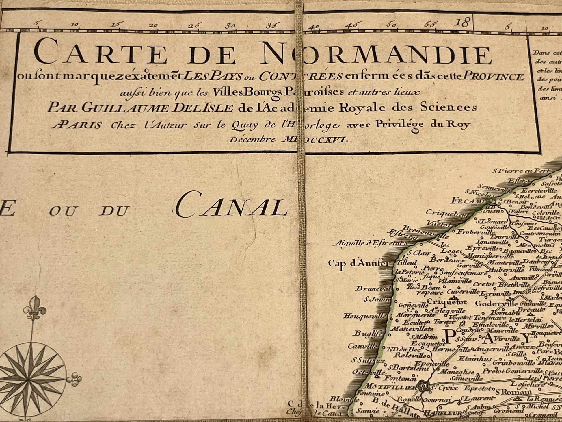 Carte de Normandie par Guillaume Delisle entoilee